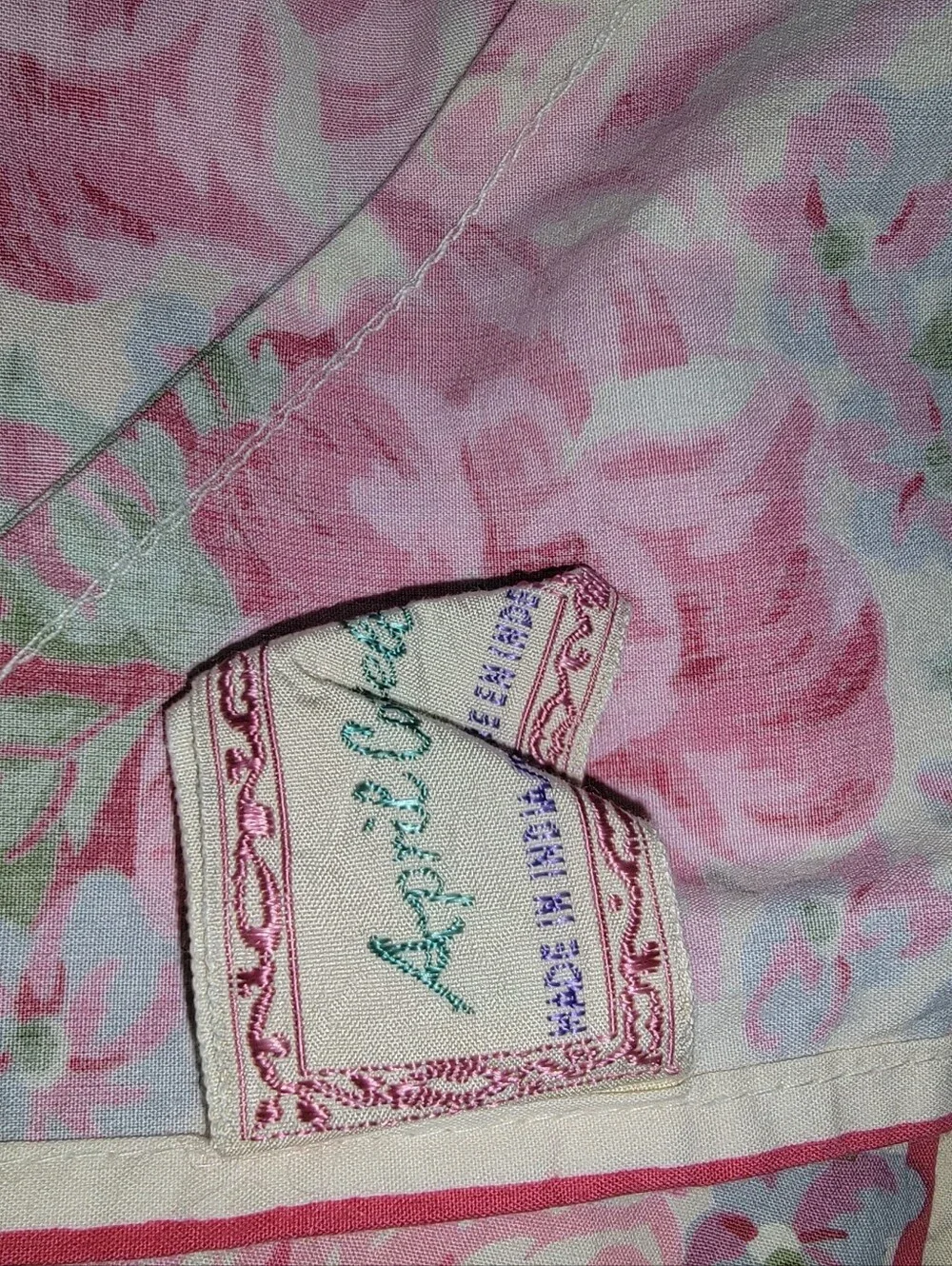 April Cornell Table Cloth Pink Floral Vintage Cotton 53X53